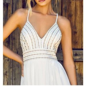 Lulus White Beaded Maxi Dress Meet Me in Madrid